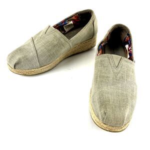 Skechers BOBS Memory foam Light Beige Canvas Slip on Shoes Womens SZ 9.5
